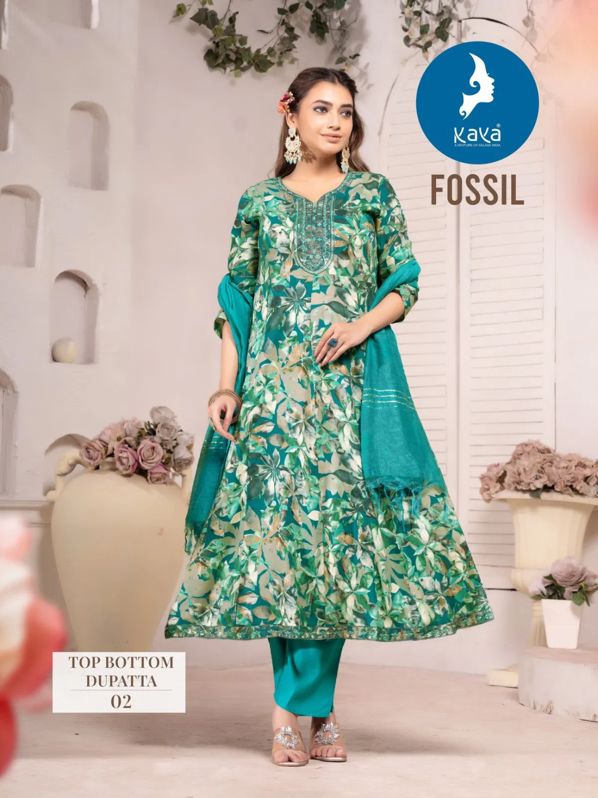 Fossil By Kaya Rayon Foil Printed Kurti With Bottom Dupatta Online Wholesale